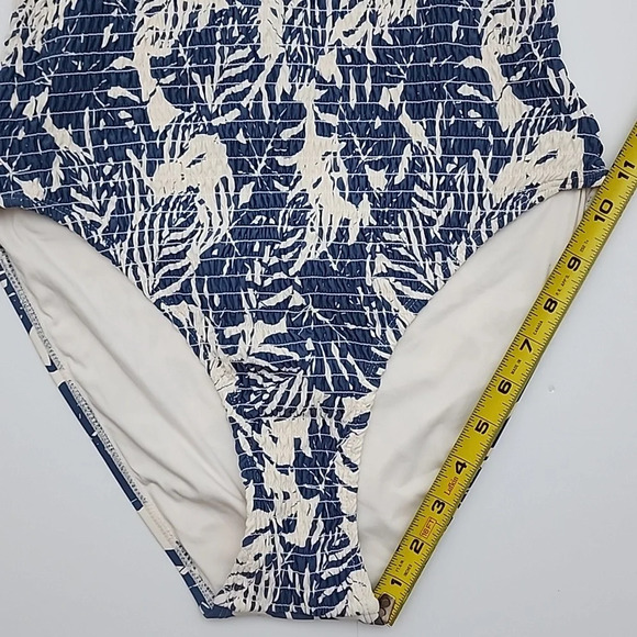 Anne Cole Studio One Piece Open Back Swimsuit Palm Print Blue Antique White Sz 8 - Picture 14 of 16